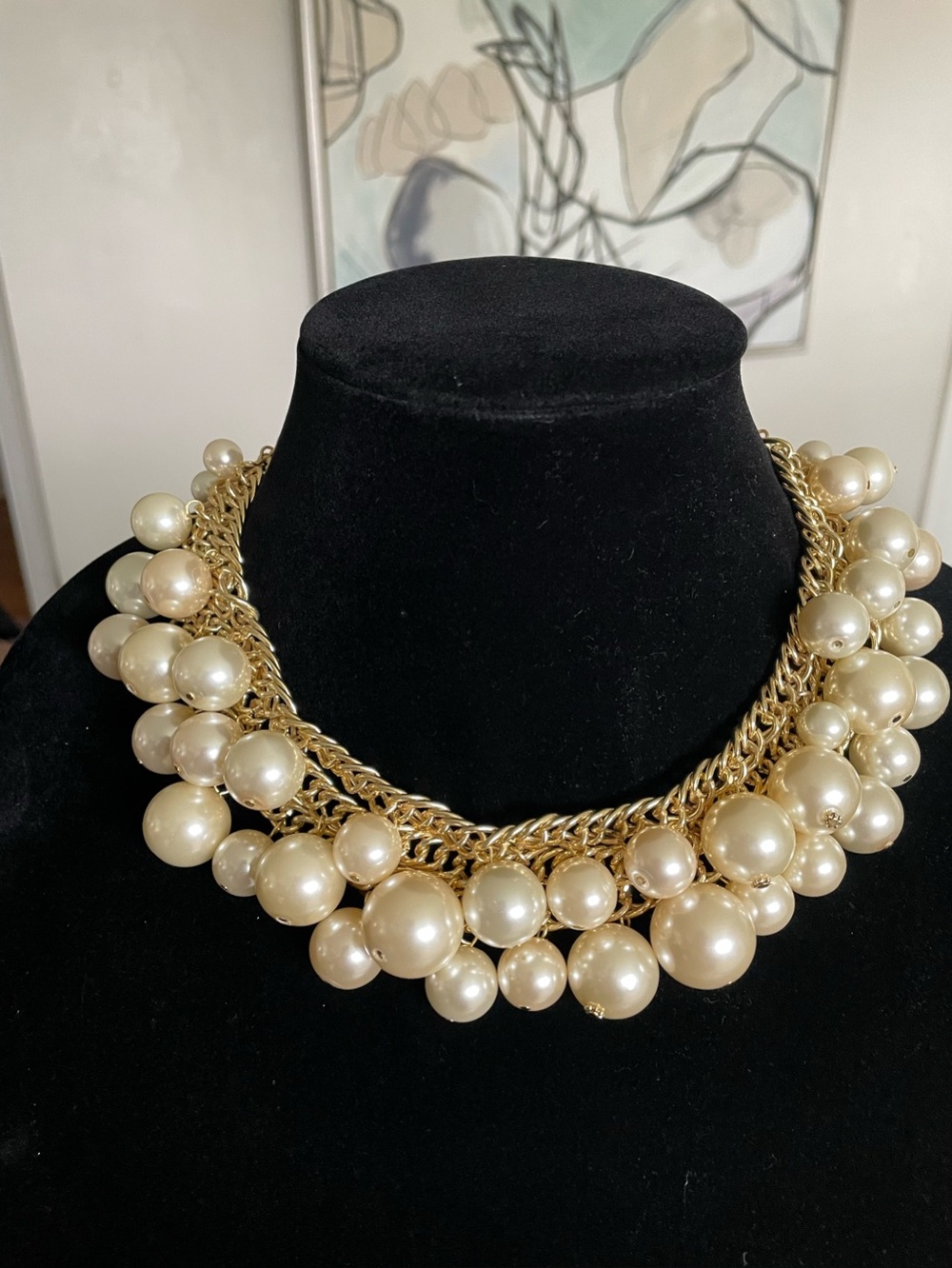Vintage Scaasi Faux Pearl Statement Necklace Gold Tone Multi Strand Runway 1980s - Picture 11 of 11